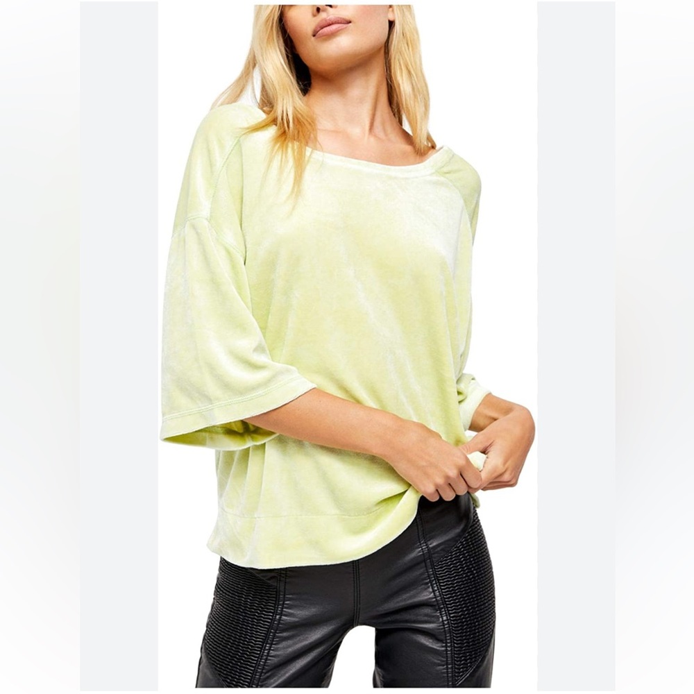 Free People Valerie Velvet Short Sleeve Top in Lime Glo Size Medium